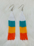Orange, Turquoise & White Fringe Earrings