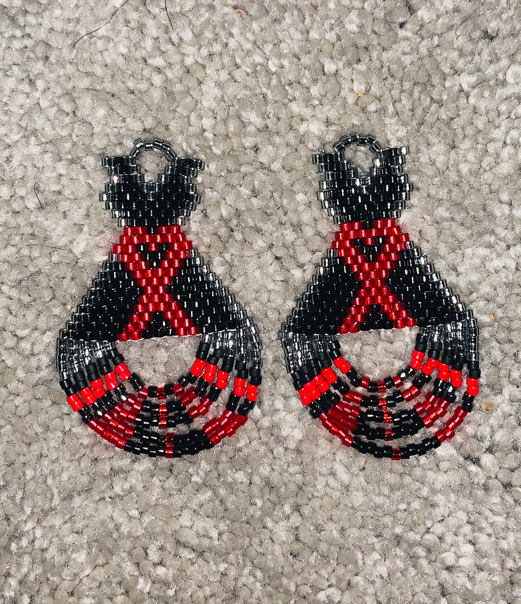 Beaded Red Dress Tipi Earrings IndigeneArts Beaded Red Dress Tipi Earrings IndigeneArts