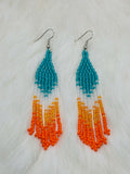 Orange, Turquoise & White Fringe Earrings