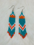 Orange, Turquoise & White Fringe Earrings