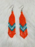 Orange, Turquoise & White Fringe Earrings