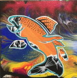 Feast, Fish, Fluorescent, Glowing Indigenous Painting, Acrylic on Canvas Board