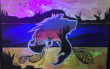 Strength, Wolf & Eagle, Fluorescent Glowing Painting, Acrylic on Canvas