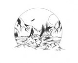 11"x14" ink drawing - Message From Rocks - The Spiritual Journey Within The Four Directions of Reconciliation