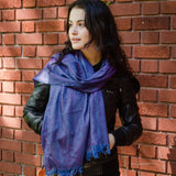 Handwoven Pashmina Lightweight Indigo Blue with Pink Shawl / Scarf