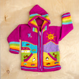Kids Handknitted Embroidered Wool Sweater / Toddler Hoodie