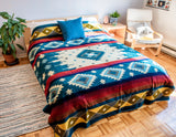 Native Tribal Alpaca Wool Picnic Boho Blanket / Throw (Teal, Queen)
