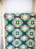Wool Throw Blanket - Aztec Alpaca Wool Throw, Navajo Desert Blanket (Green)