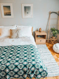 Wool Throw Blanket - Aztec Alpaca Wool Throw, Navajo Desert Blanket (Green)