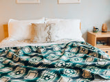 Wool Throw Blanket - Aztec Alpaca Wool Throw, Navajo Desert Blanket (Green)