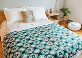 Wool Throw Blanket - Aztec Alpaca Wool Throw, Navajo Desert Blanket (Green)