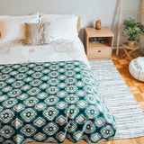 Wool Throw Blanket - Aztec Alpaca Wool Throw, Navajo Desert Blanket (Green)