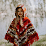 Blue Unisex Alpaca Baby Poncho, Ethnic Print