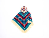 Blue Unisex Alpaca Baby Poncho, Ethnic Print