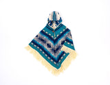 Blue Unisex Alpaca Baby Poncho, Ethnic Print