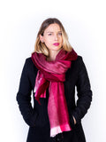 Alpaca Wool Shawl / Scarf, Chic Oversized Burgundy Stripes