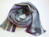 Alpaca Wool Shawl or Scarf, Grey & Lilac Stripes