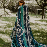 Native Tribal Alpaca Wool Picnic Boho Blanket / Throw (Teal, Queen)