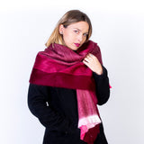 Alpaca Wool Shawl / Scarf, Chic Oversized Burgundy Stripes