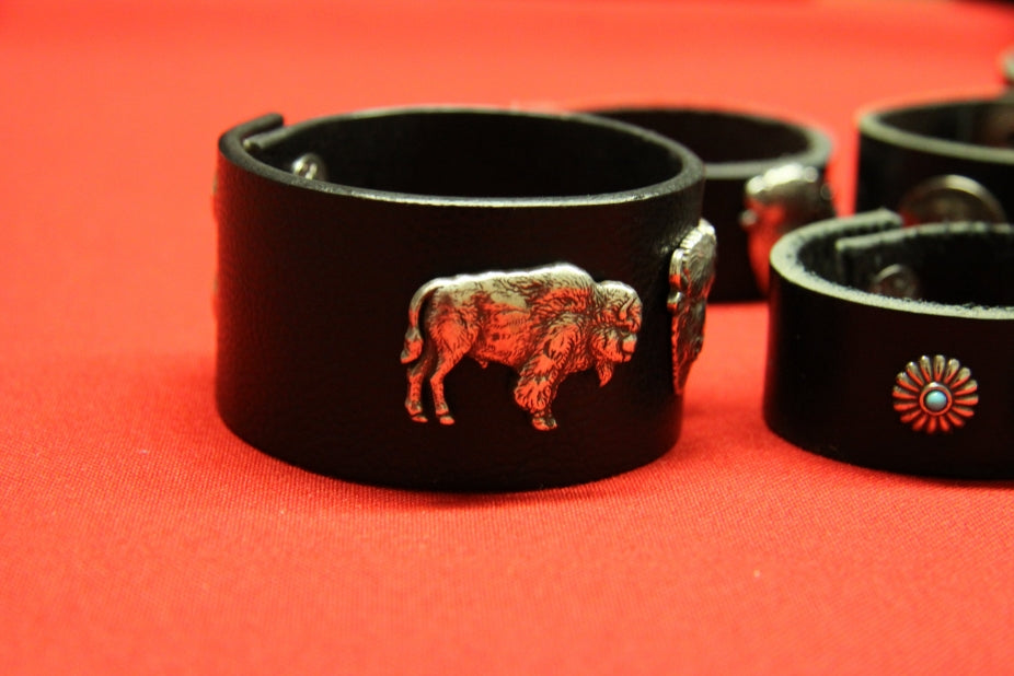 Indigenous Leather Bracelet with Metal Animals Decorations