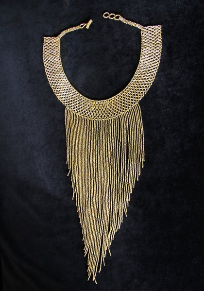 Mayan Style Beaded Gold Indigenous Necklace