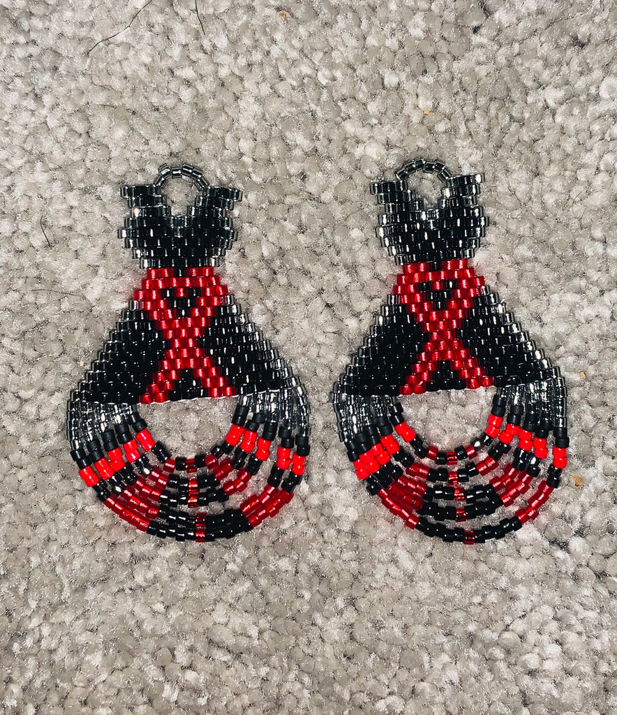 Beaded Red Dress Tipi Earrings IndigeneArts Beaded Red Dress Tipi Earrings IndigeneArts