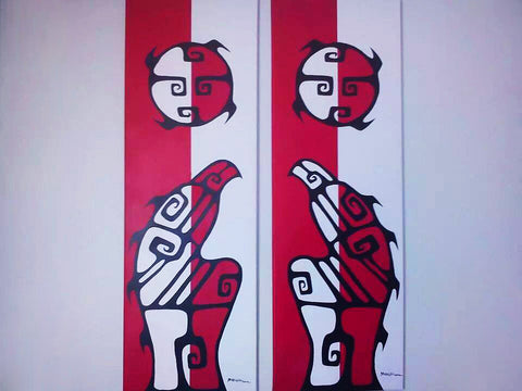 Abstract BC-style Native Canadian Painting, Acrylic on Canvas (Set of 2)