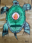 The Turtle and The Tree of Life, Indigenous Painting, Acrylic and Ink-work on Board Panel