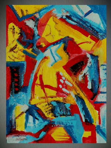"BLUE, YELLOW, RED", Native Canadian , Original Acrylic on Paper
