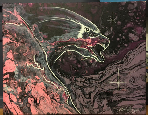 Spirit Eagle Nebula, Fluorescent Indigenous Painting, Acrylic on Canvas