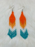Orange, Turquoise & White Fringe Earrings
