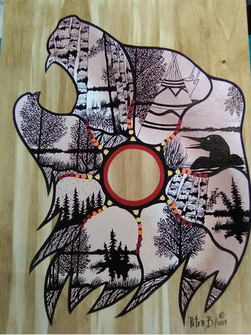 The Bear's Home, Indigenous Painting, Acrylic and Ink-work on Board Panel