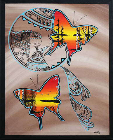 Butterflies - The Circle of Life, Indigenous Painting, Acrylic on Canvas