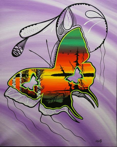 The Purple Butterfly, Indigenous Painting, Acrylic on Canvas