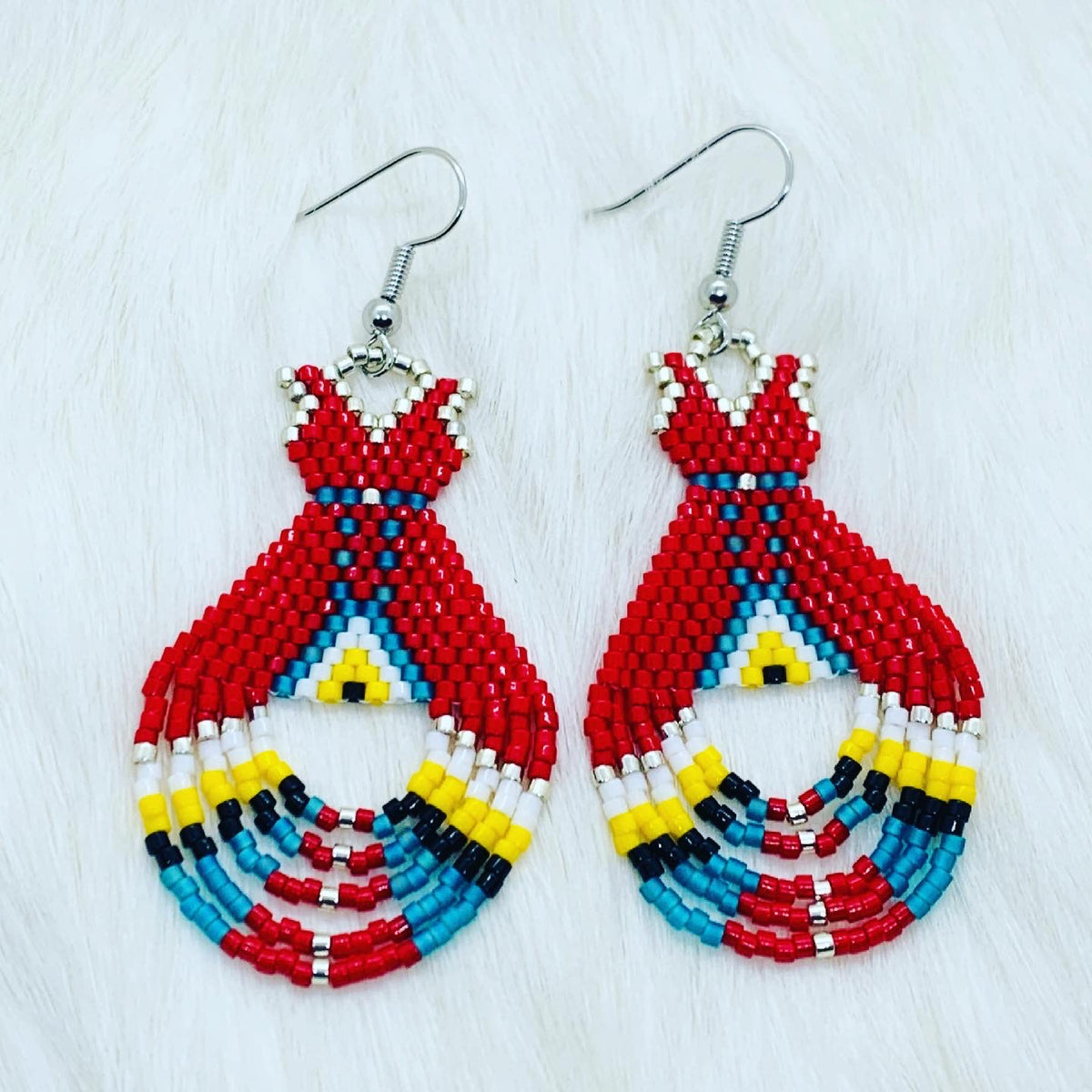 Beaded Red Dress Tipi Earrings – IndigeneArts - Main Image