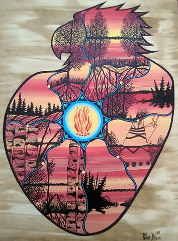The Eagle Spirit Representing Love of Grandfathers, Indigenous Painting, Acrylic and Ink-work on Board Panel