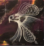 Eagle, Fluorescent, Glowing Indigenous Painting, Acrylic on Canvas Board