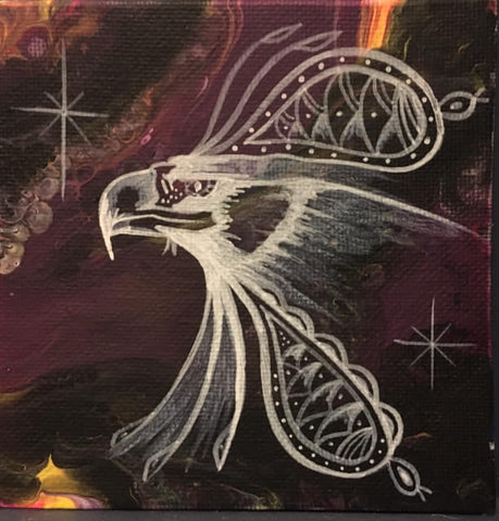 Eagle, Fluorescent, Glowing Indigenous Painting, Acrylic on Canvas Board