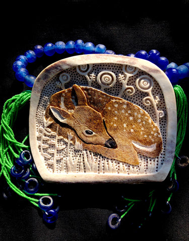 "Living in Two Worlds" Carved Medallion on Moose Antler