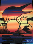 The Loon Family at Dusk, Indigenous Painting, Acrylic on Canvas