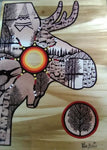The Journey of a Bull-Moose, Indigenous Painting, Acrylic and Ink-work on Board Panel
