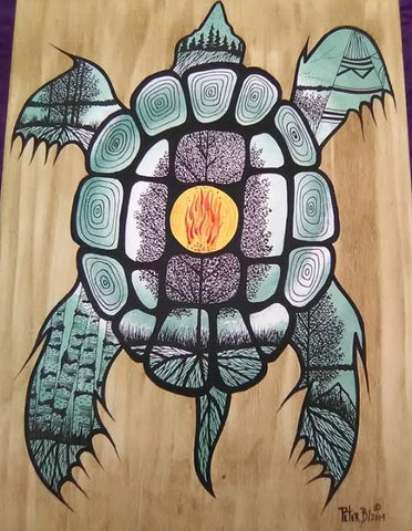 The Turtle, Indigenous Painting, Acrylic and Ink-work on Board Panel