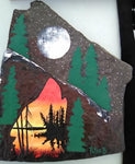 The Wolf by the Mountains and a Lake, Indigenous Painting, Acrylic on Slate Rock