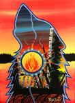 The Wolf at Twilight, Indigenous Painting, Acrylic on Canvas with Pencil Shading