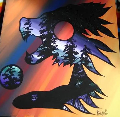 The Wolverine Spirit, Indigenous Painting, Acrylic on Canvas