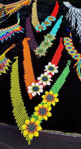 Bright Colors & Flowers Beaded Chocker, Mayan Style Indigenous Jewelry