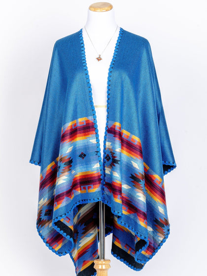 Reversible Hand-woven Pashmina Wool Poncho, Ethnic Style