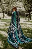 Native Tribal Alpaca Wool Picnic Boho Blanket / Throw (Teal, Queen)