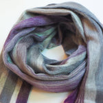 Alpaca Wool Shawl or Scarf, Grey & Lilac Stripes