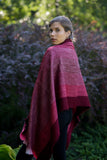 Alpaca Wool Shawl / Scarf, Chic Oversized Burgundy Stripes